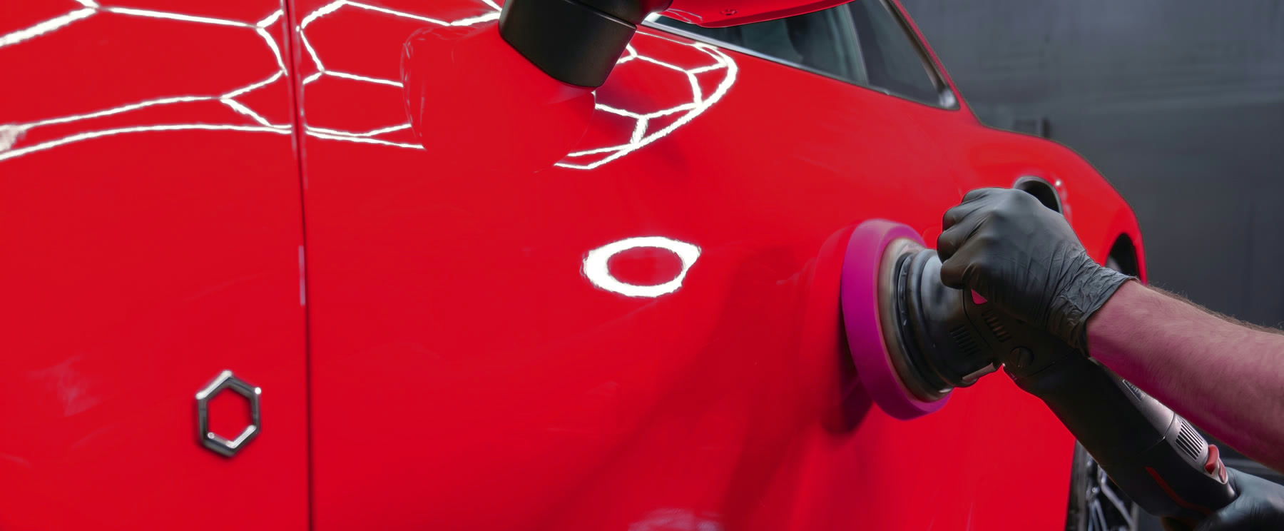 Door after paint correction, mirror-like reflections